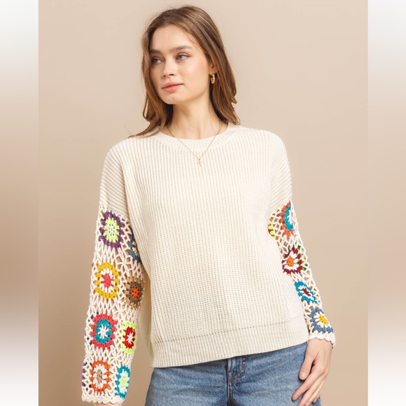 51 Granny Square Crochet Sleeve Sweater - Picture 3 of 6